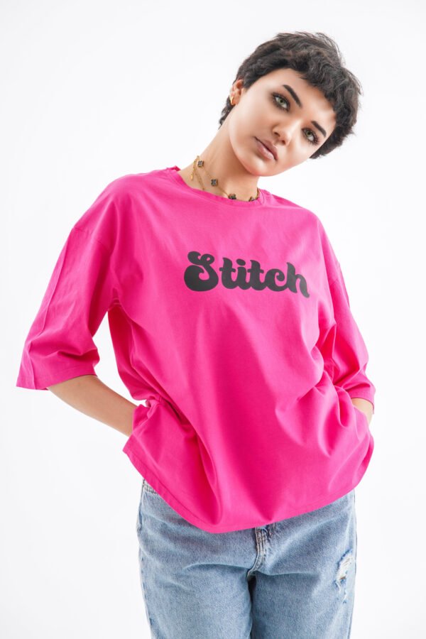 Stitch Oversized T-Shirt – Hot Pink (Front & Back Design) - Image 3