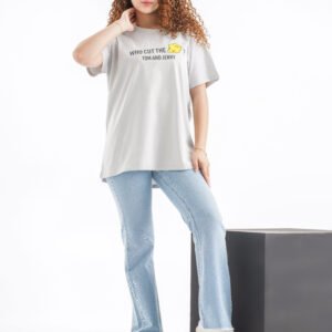 Tom and Jerry Oversized T-Shirt – Light Grey (Front & Back Design)