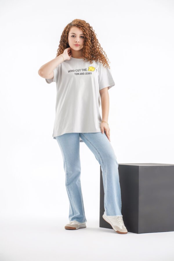 Tom and Jerry Oversized T-Shirt – Light Grey (Front & Back Design)