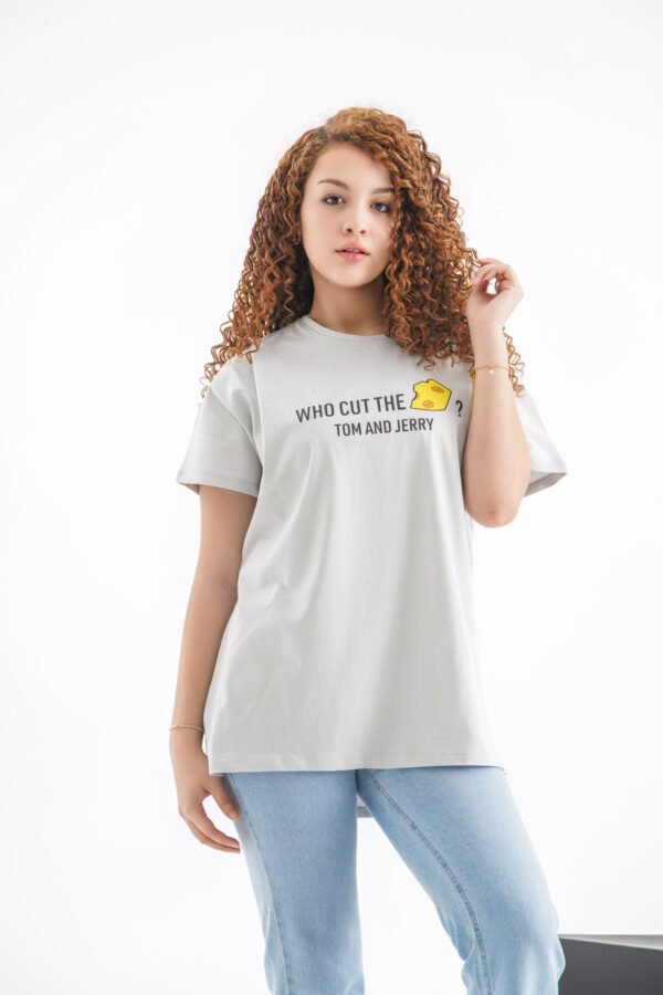 Tom and Jerry Oversized T-Shirt – Light Grey (Front & Back Design) - Image 3