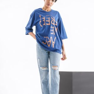 Oversized Stitch Graphic T-Shirt – Blue