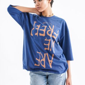 Oversized Stitch Graphic T-Shirt – Blue