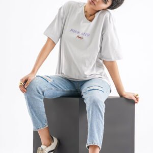 Rick and Morty Oversized T-Shirt – Light Grey (Front & Back Design)