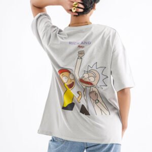 Rick and Morty Oversized T-Shirt – Light Grey (Front & Back Design)