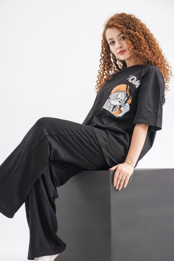 Tom & Jerry Street Vibes Oversized T-Shirt – Black (Front Graphic Design) - Image 2