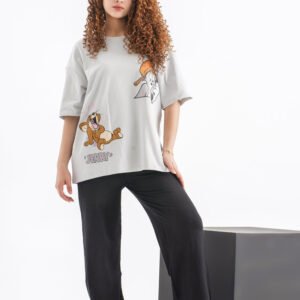 Tom and Jerry Oversized T-Shirt – Off-White (Front & Back Design)