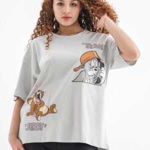 Tom and Jerry Oversized T-Shirt – Off-White (Front & Back Design)
