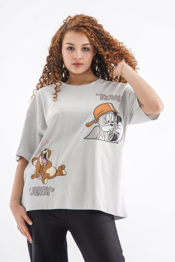 Tom and Jerry Oversized T-Shirt – Off-White (Front & Back Design) - Image 2