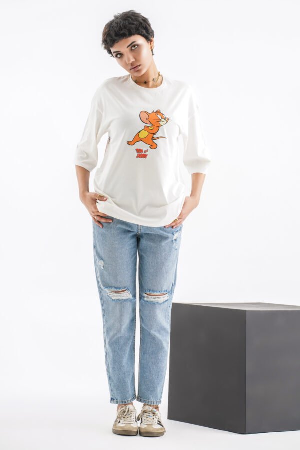 Tom and Jerry Oversized T-Shirt – Off-White (Front & Back Design)