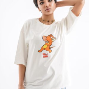 Tom and Jerry Oversized T-Shirt – Off-White (Front & Back Design)