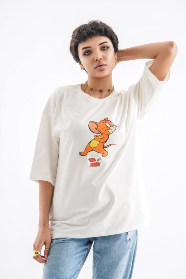 Tom and Jerry Oversized T-Shirt – Off-White (Front & Back Design) - Image 2