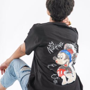 Retro Mouse Graffiti Oversized T-Shirt – Black (Front & Back Design)