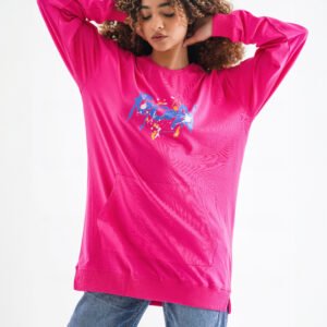 Retro Bloom Long Sleeve Shirt – Hot Pink (Graffiti-Inspired Back Print)
