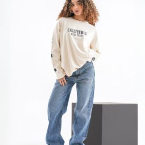 California West Coast Long Sleeve Shirt – Cream (Bold Varsity Print)