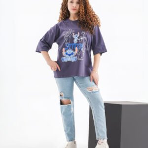 Stitch Sketch Oversized T-Shirt – Navy Blue (Front Design)