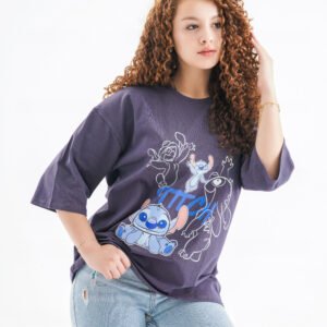 Stitch Sketch Oversized T-Shirt – Navy Blue (Front Design)