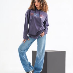 Ooook Long Sleeve Hoodie – Deep Indigo (Playful Graphic Statement)