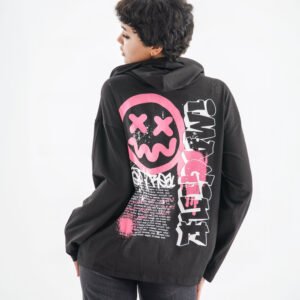 Chaos Theory Long Sleeve Hoodie – Black (Pink Graffiti Print)