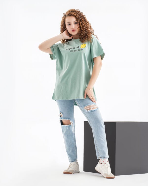 Tom and Jerry “Who Cut the Cheese?” Oversized T-Shirt – Mint Green (Front & Back Design)