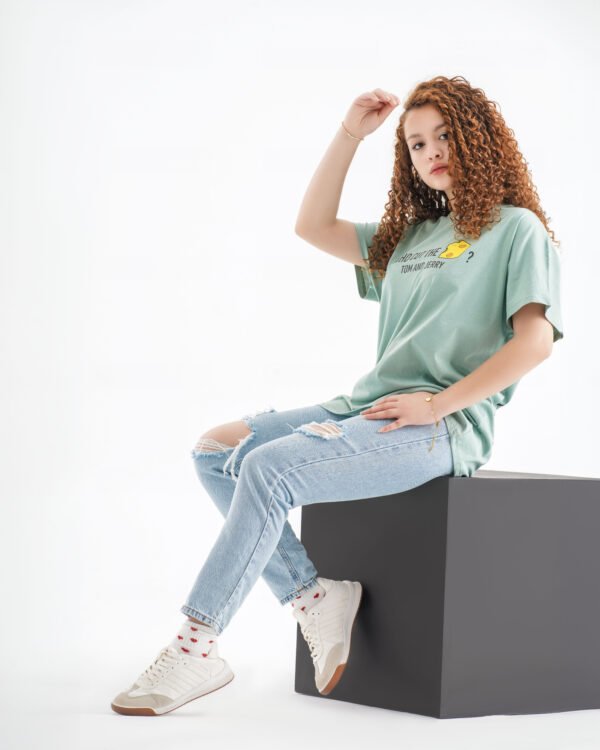 Tom and Jerry “Who Cut the Cheese?” Oversized T-Shirt – Mint Green (Front & Back Design) - Image 4