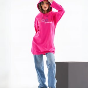 Vibe Script Long Sleeve Hoodie – Hot Pink (Retro Minimal Print)