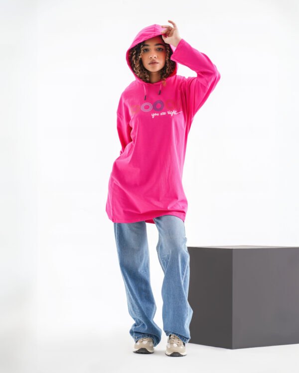 Vibe Script Long Sleeve Hoodie – Hot Pink (Retro Minimal Print)