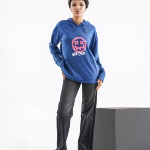 Rebel Mood Long Sleeve Hoodie – Deep Blue (Graphic Street Art Print)