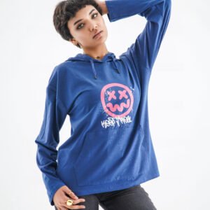 Rebel Mood Long Sleeve Hoodie – Deep Blue (Graphic Street Art Print)