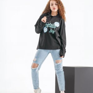 Brightside Long Sleeve Hoodie – Black (Positivity Graphic Print)