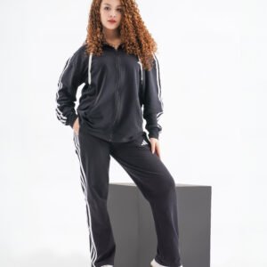 Velocity Stripe Tracksuit Set – Black (Two-Piece Hoodie & Pants)