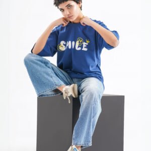 SMILE Oversized T-Shirt – Blue (Front & Back Design)