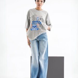 Stitch Oversized T-Shirt – Grey (Front Print)