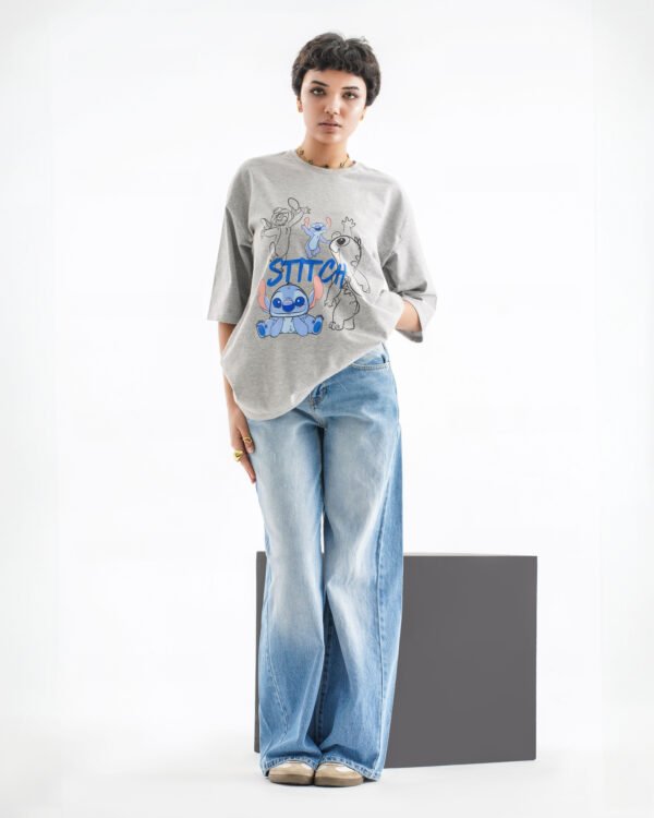 Stitch Oversized T-Shirt – Grey (Front Print)