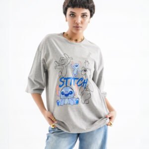 Stitch Oversized T-Shirt – Grey (Front Print)