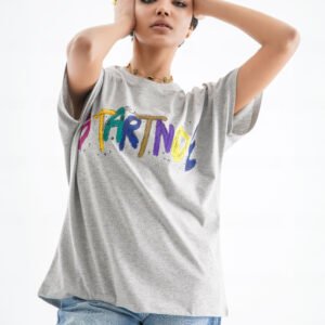 Start Now Graffiti Oversized T-Shirt – Grey (Front Design)