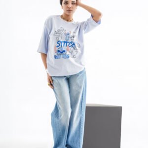 Stitch Character Oversized T-Shirt – Light Blue (Front Design)
