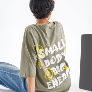 Smile Oversized T-Shirt – Olive Green (Front & Back Design)