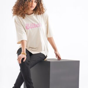 Stitch Oversized T-Shirt – Cream Beige (Front & Back Design)