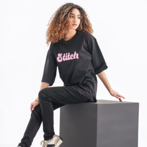 Stitch Oversized T-Shirt – Black (Front & Back Design)