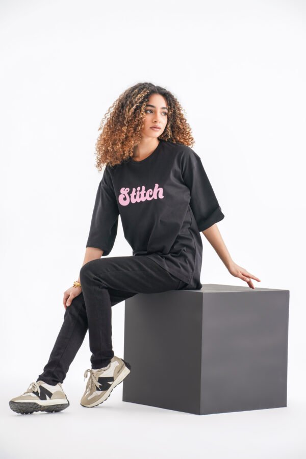 Stitch Oversized T-Shirt – Black (Front & Back Design)