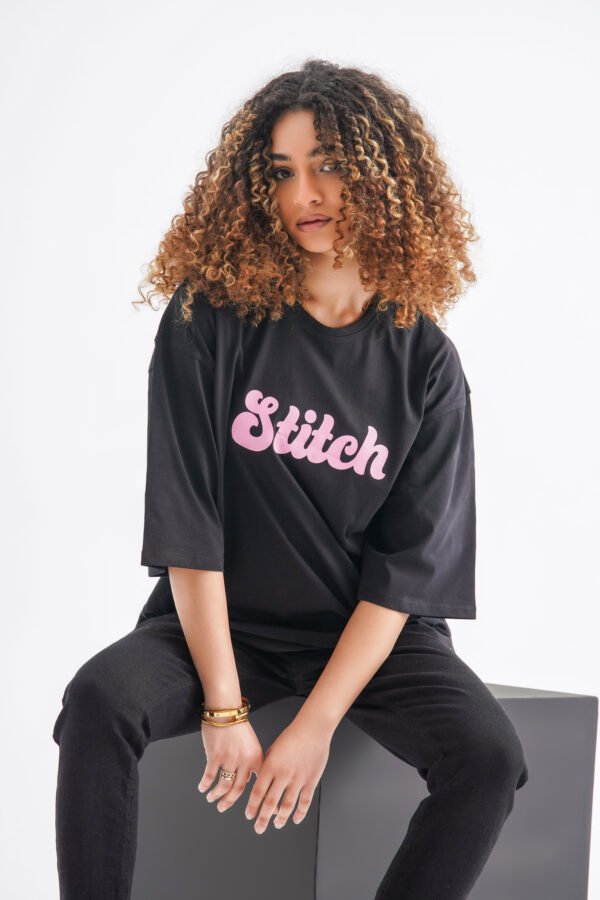 Stitch Oversized T-Shirt – Black (Front & Back Design) - Image 4
