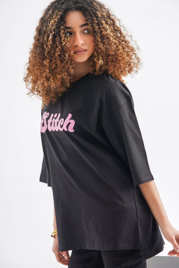 Stitch Oversized T-Shirt – Black (Front & Back Design) - Image 3