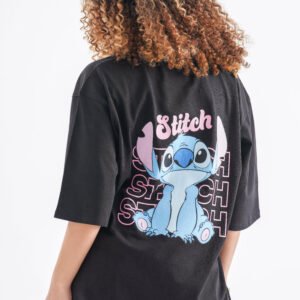 Stitch Oversized T-Shirt – Black (Front & Back Design)