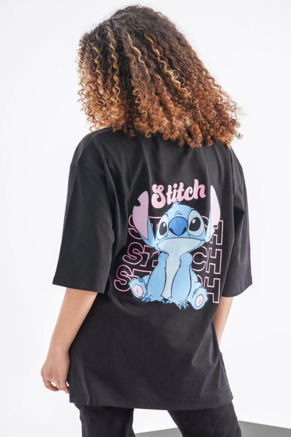 Stitch Oversized T-Shirt – Black (Front & Back Design) - Image 2