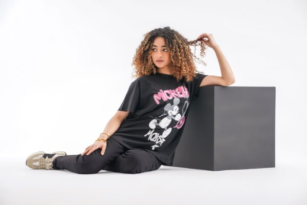 Mickey Mouse Graffiti Oversized T-Shirt – Black - Image 5