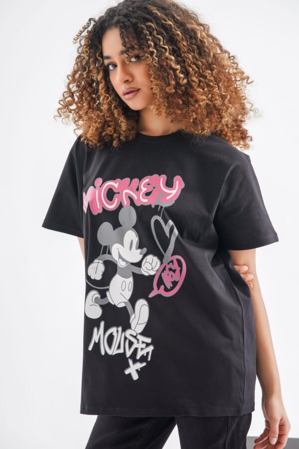 Mickey Mouse Graffiti Oversized T-Shirt – Black - Image 3