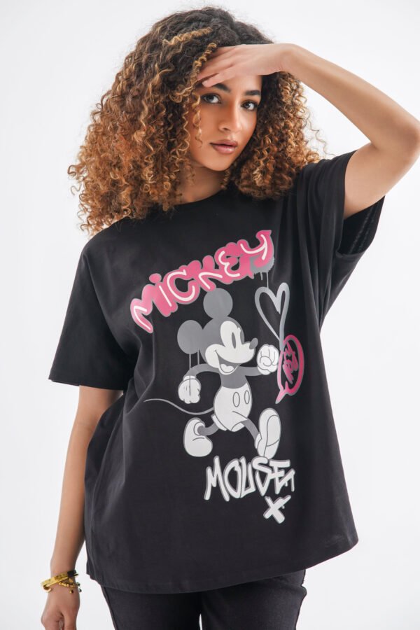 Mickey Mouse Graffiti Oversized T-Shirt – Black - Image 2