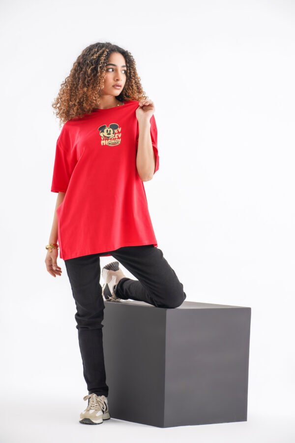 Mickey Mouse Classic Oversized T-Shirt – Bold Red (Front & Back Design)