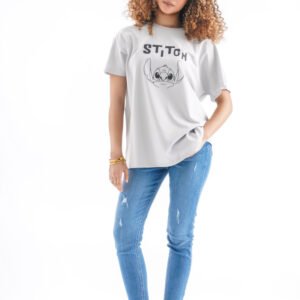 Stitch Oversized T-Shirt – Light Gray (Front & Back Design)