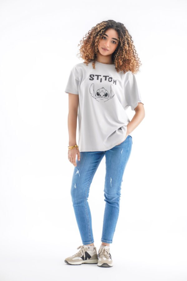 Stitch Oversized T-Shirt – Light Gray (Front & Back Design)